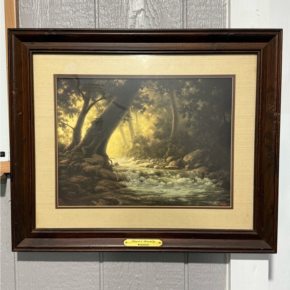 Dalhart Windberg Serene Forest Stream Art Print in Brown Frame